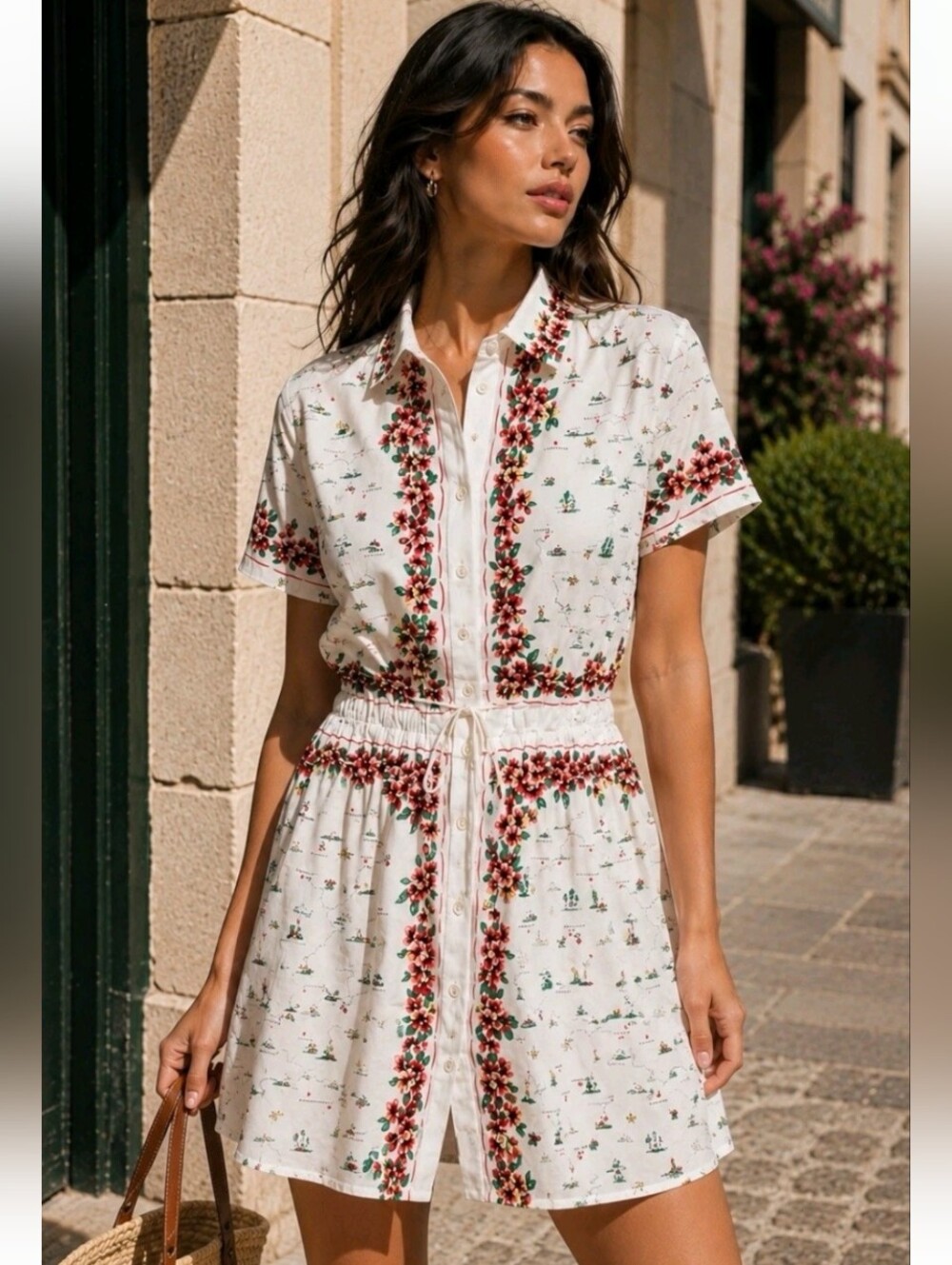 J Crew Cerise mini shirt-dress in map-print cotton Poplin CU150 Size 0